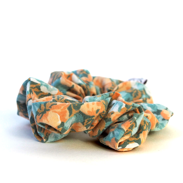 Upcycled scrunchie orange flowers - Sangatte